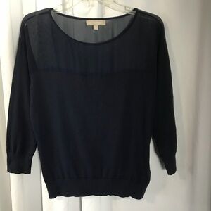 Banana Republic Navy Silk Blend Sheer Yoke Sweater